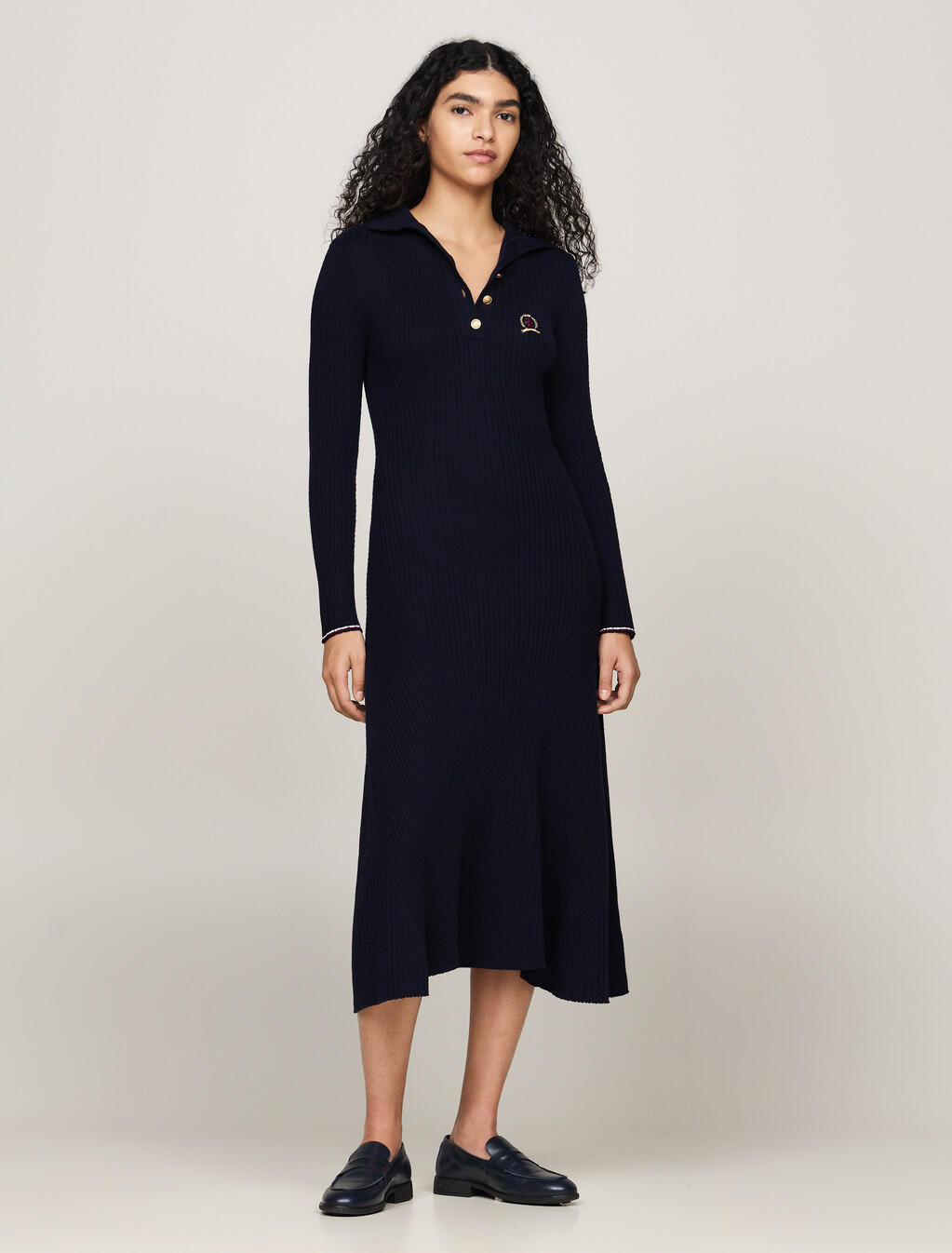 Crest Midi Polo Dress With Cashmere, Desert Sky, hi-res