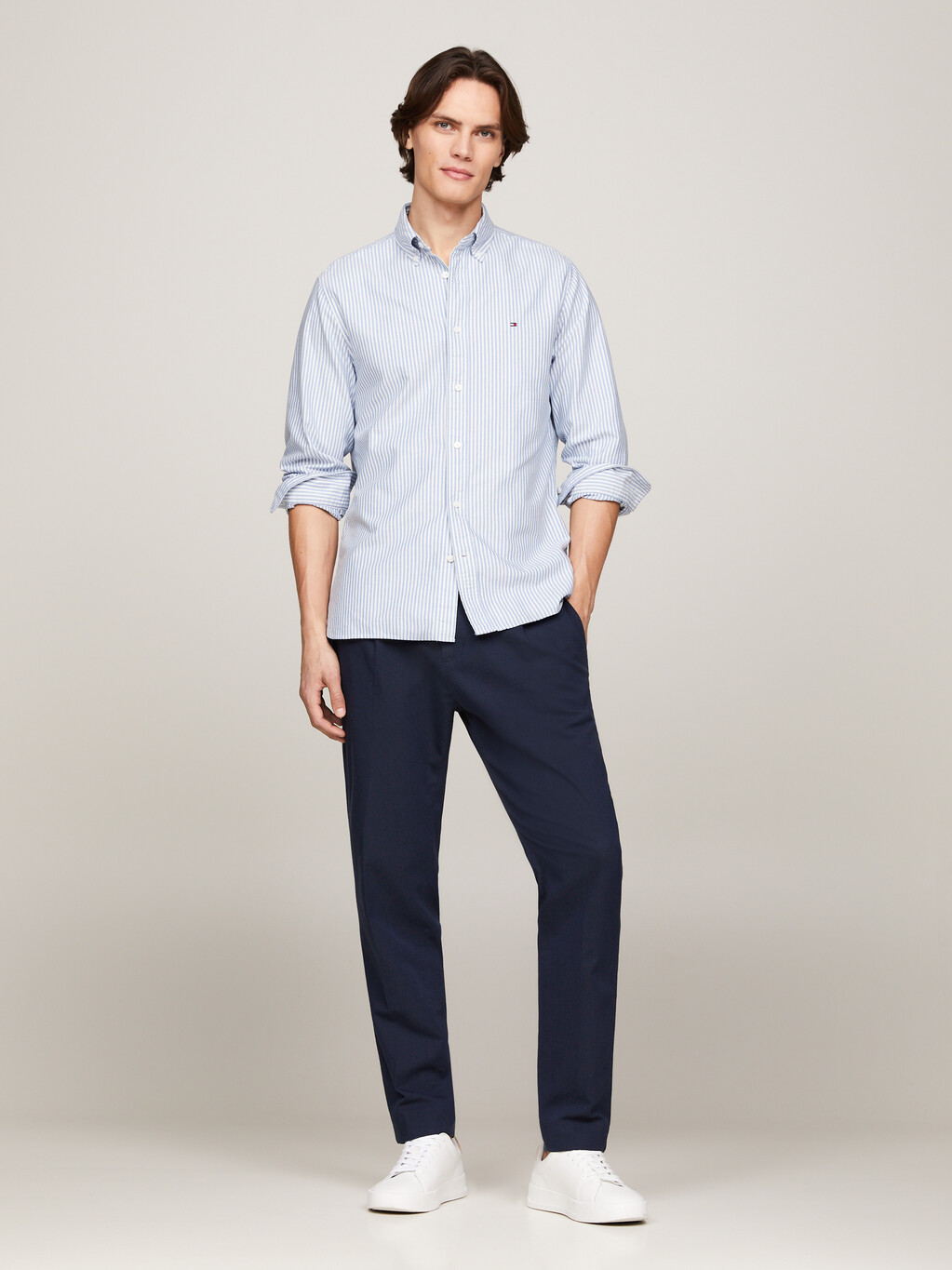 Heritage條紋標準版型牛津襯衫, Shirt Blue / White, hi-res