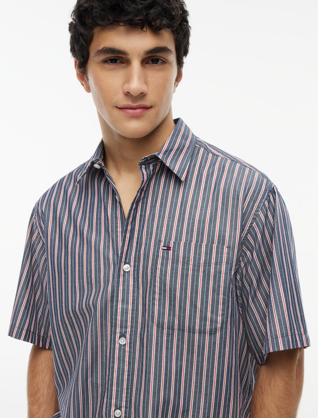 Relaxed Fit Stripe Short Sleeve Shirt, Dark Night Navy Stripe, hi-res