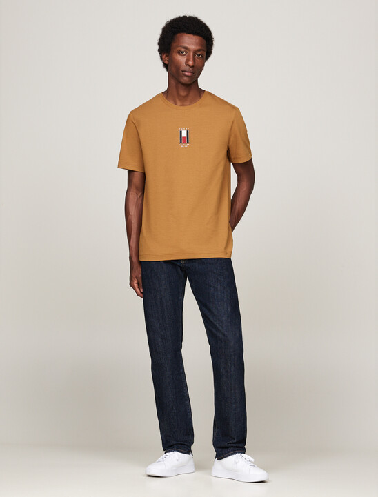 Vertical Flag Embroidery T-Shirt, Country Brown Vertical Flag Embroidery T-Shirt