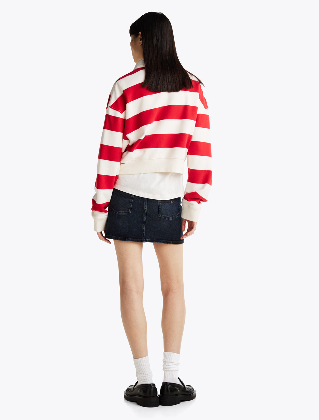 Boxy Fit Polo Collar Sweatshirt, Ancient White/Red Stripe, hi-res