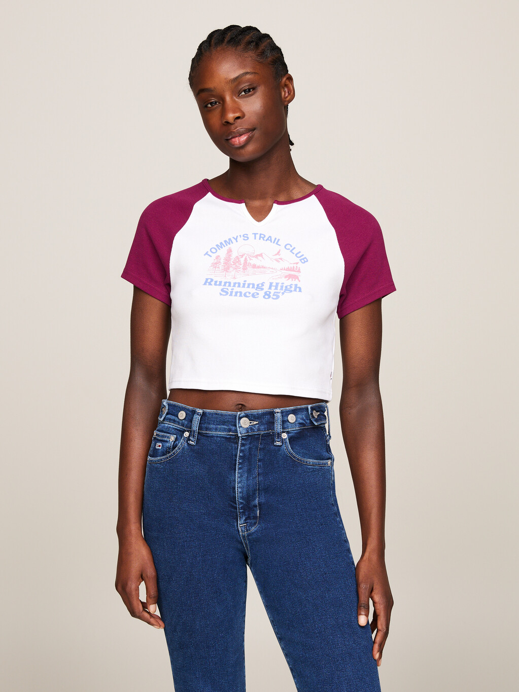 Prep Explorer Dual Gender Cropped Slim T-Shirt, Valley Grape / White, hi-res