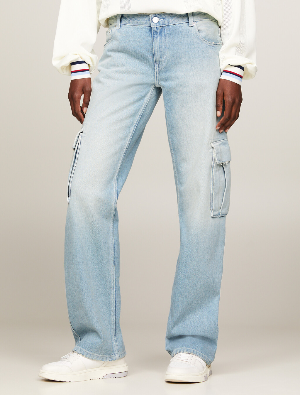 Straight Distressed Cargo Jeans, Denim Light, hi-res
