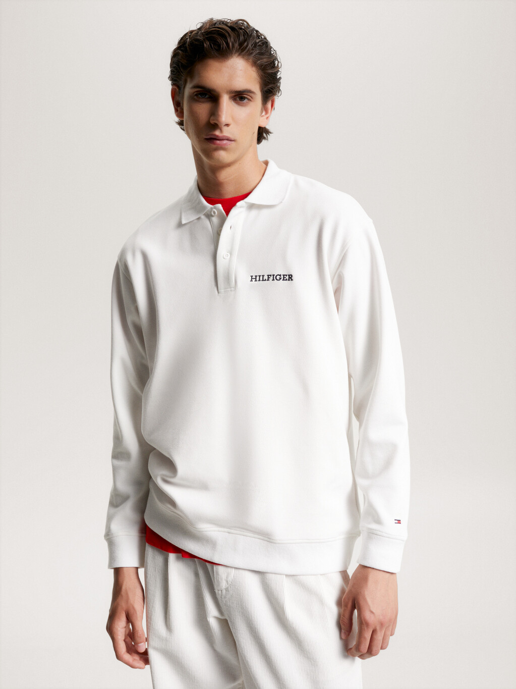 Hilfiger Monotype Long Sleeve Polo, Ancient White, hi-res