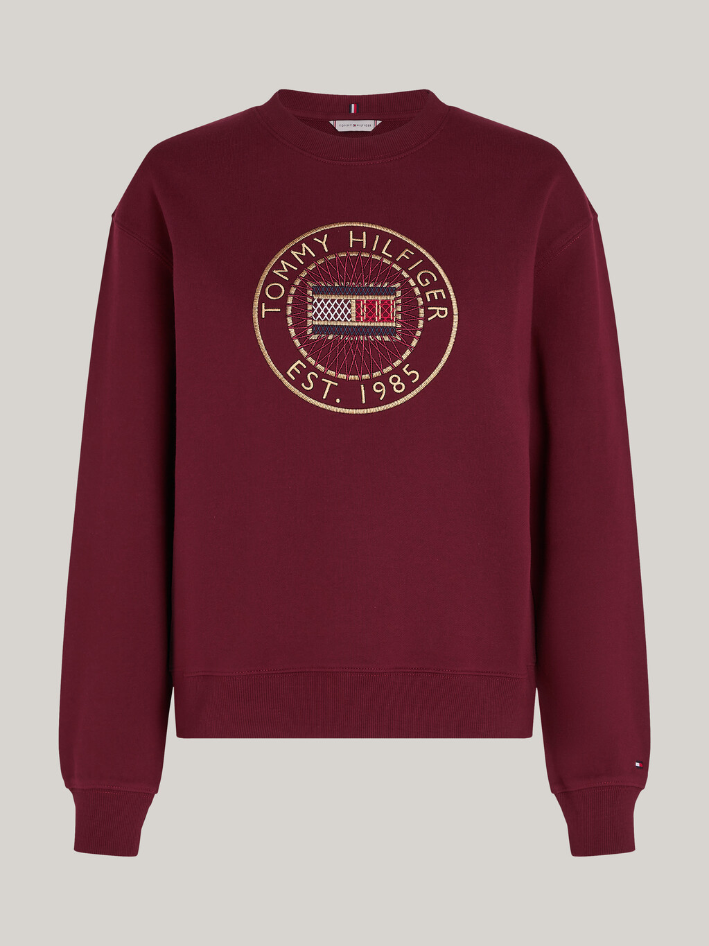 Logo Embroidery Crew Neck Sweatshirt, Deep Rouge, hi-res