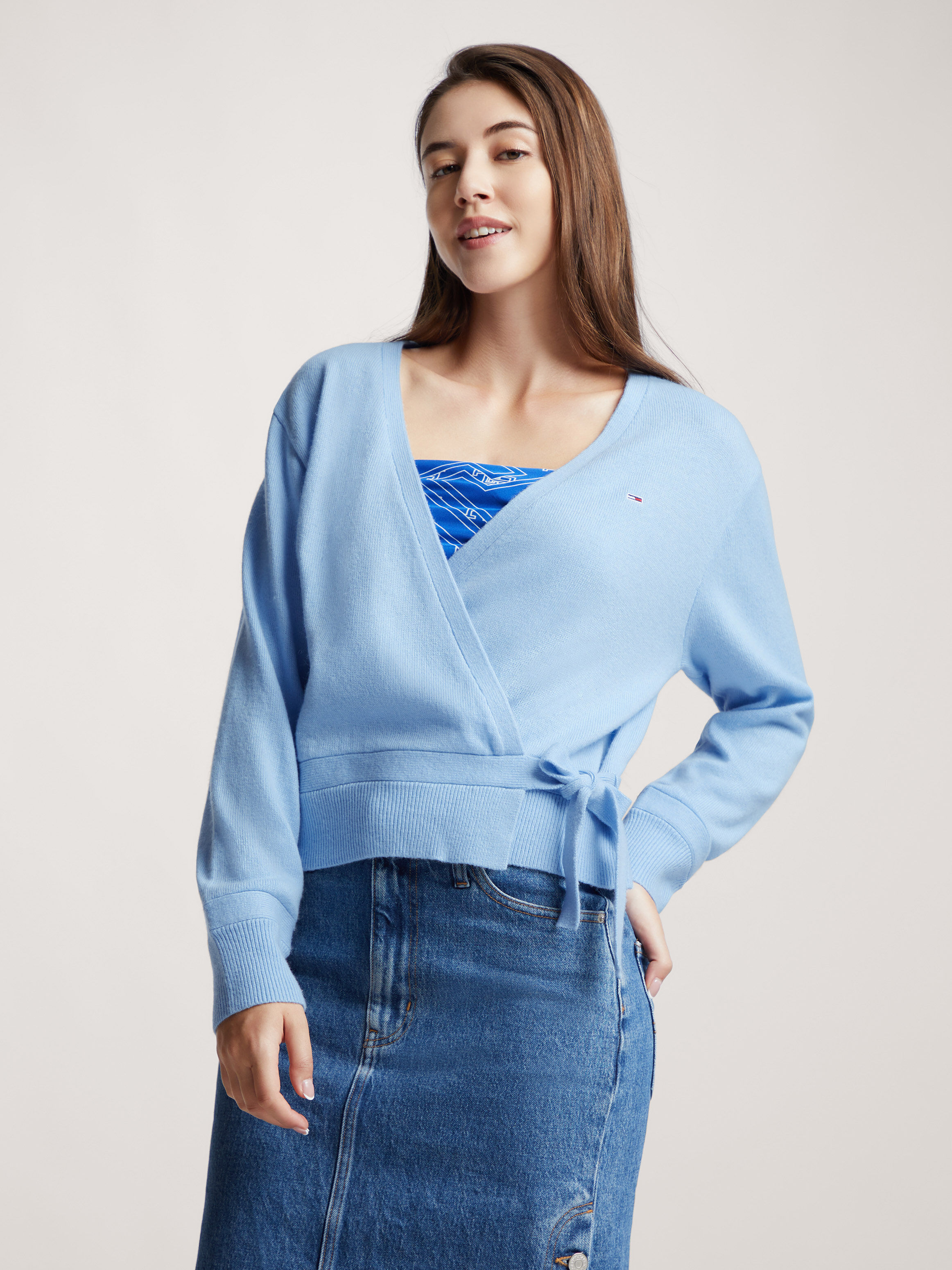 Wrapover Knit Cardigan blue Tommy Hilfiger Taiwan