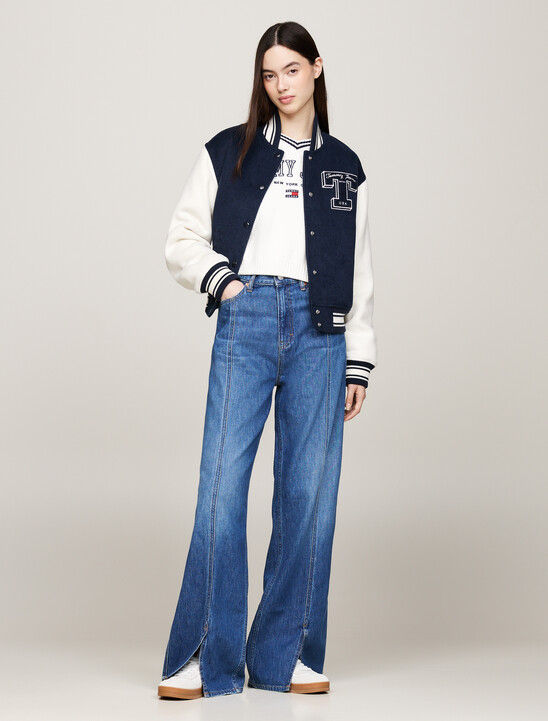 Claire 開衩寬筒牛仔褲