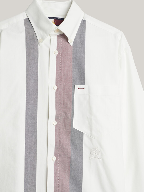 Crest Embroidery Colour-Blocked Regular Oxford Shirt