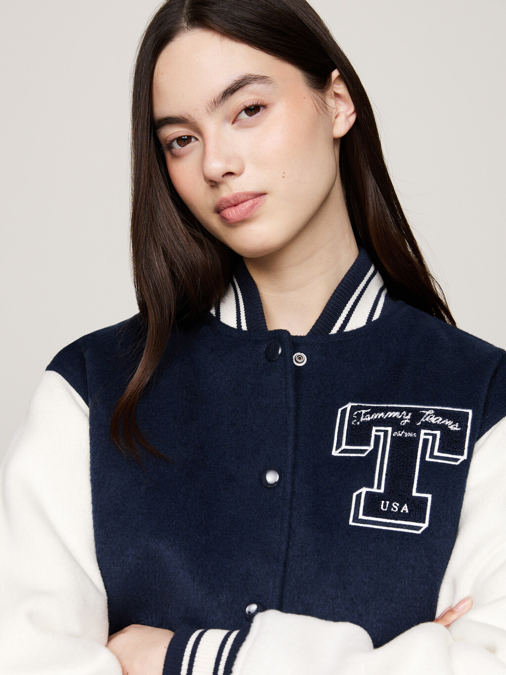 Tommy Prep Luxe Padded Letterman Jacket, Dark Night Navy, hi-res