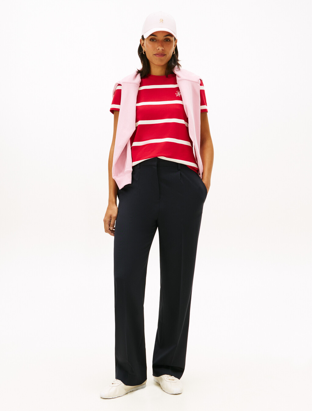 標誌刺繡平紋圓領 T 恤, Primary Red / Calico Stp, hi-res