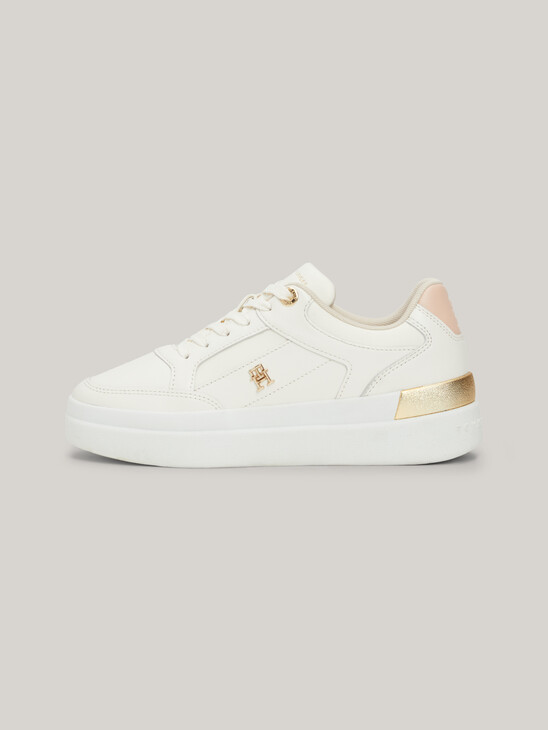 TH Monogram Metallic Leather Court Trainers