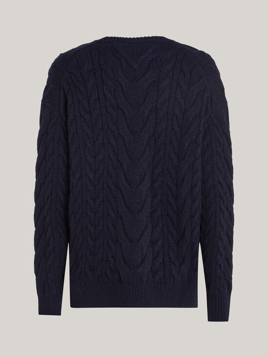 Wool Rich Cable Knit V-Neck Jumper