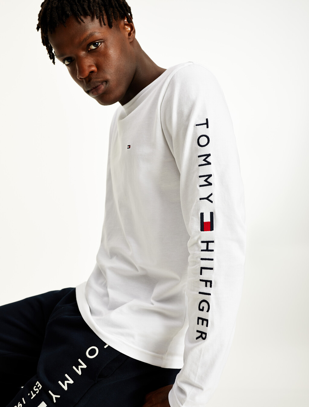 長袖棉 T 恤, White, hi-res