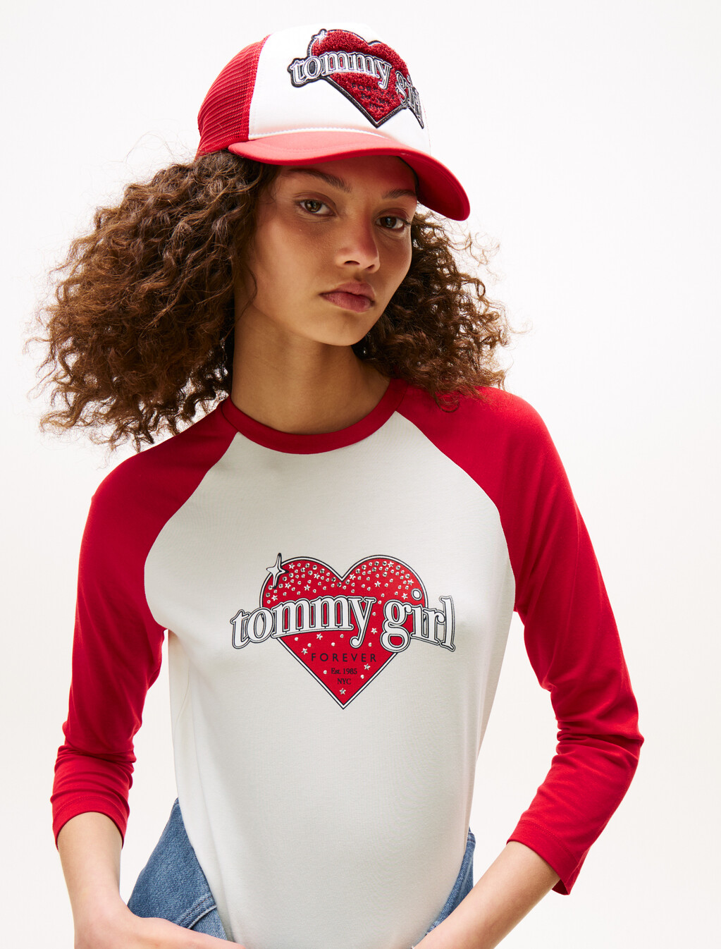 Tommy Girl 修身 T 恤迷你洋裝, Ivory Marl / Primary Red, hi-res