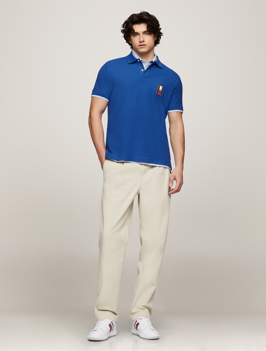 Regular Vertical Flag Polo Shirt, Monochrome Blue Regular Vertical Flag Polo Shirt