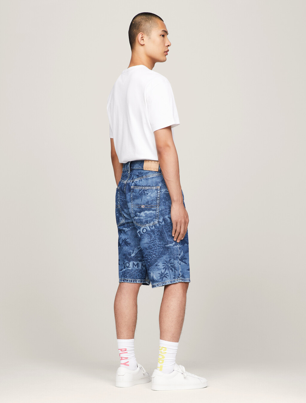 Aiden Hawaiian Lasered Denim Baggy Shorts, Denim Medium, hi-res