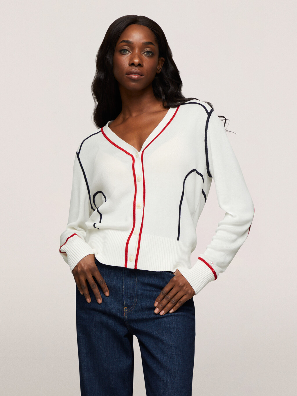 Global Stripe Lyocell Silk Cardigan, Ivory Petal, hi-res