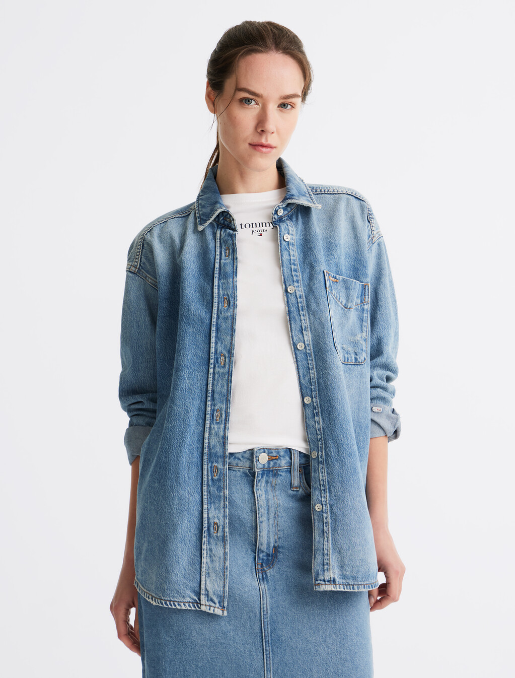寬鬆牛仔襯衫式外套, Denim Medium, hi-res