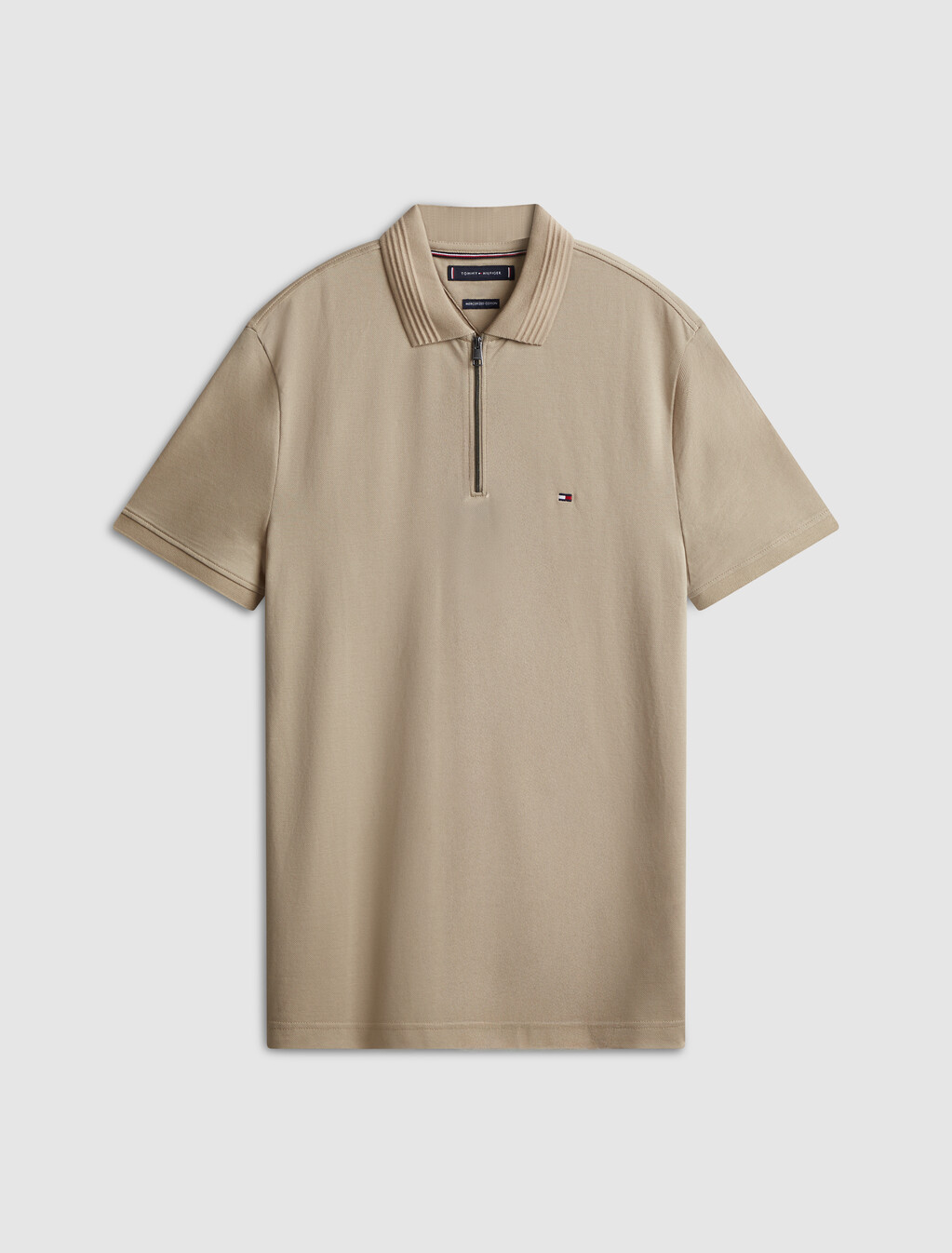 絲光珠地棉拉鍊 Polo 衫, Sandalwood, hi-res