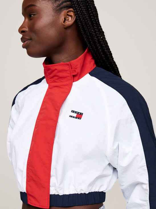 Colour-Blocked Cropped Windbreaker Jacket