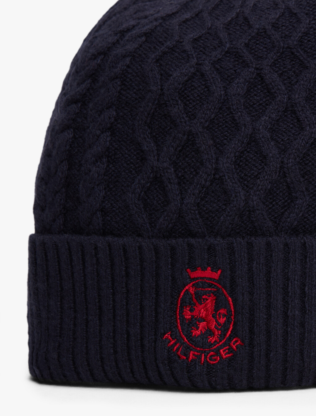 TH Crest Cable Knit Beanie, Space Blue / Red, hi-res