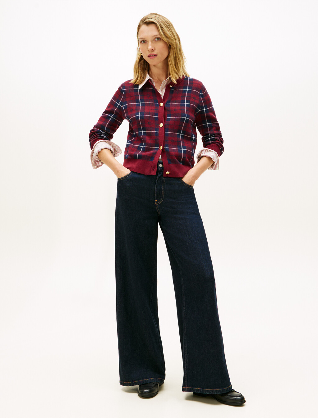 Tartan Flag Jacquard Crewneck Cardigan, Flag Tartan, hi-res