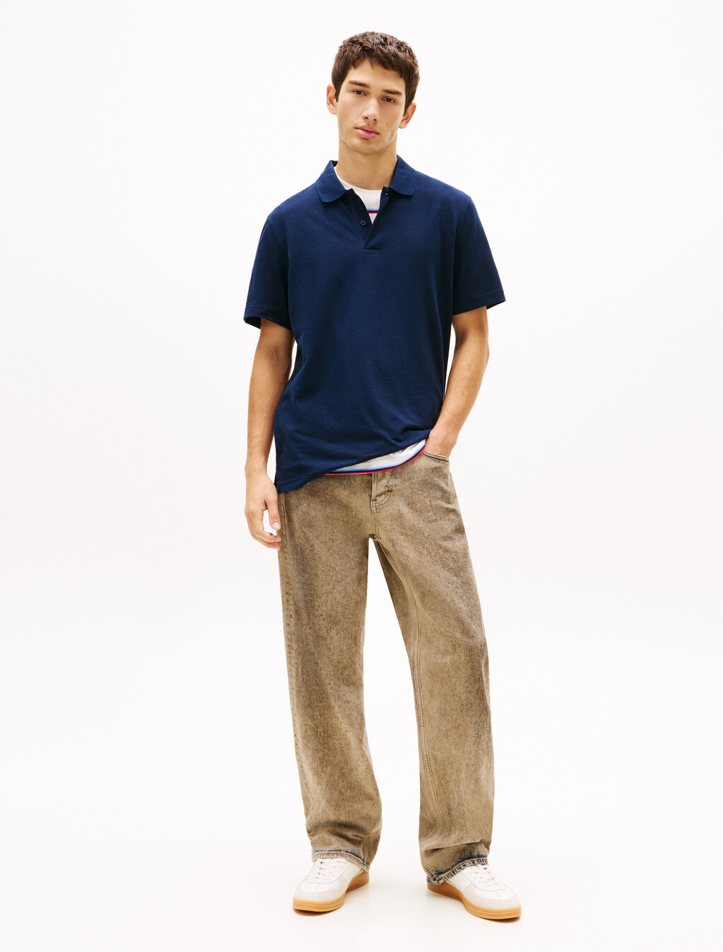 Tommy Badge Regular Fit Waffle Knit Polo Shirt, Dark Night Navy, hi-res
