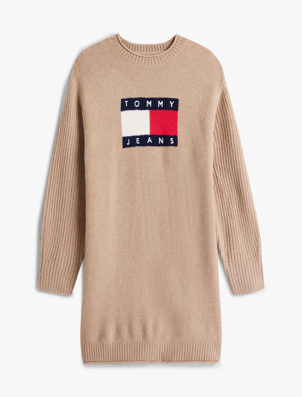 Tommy Flag Badge Mini Jumper Dress, Malted Milk, hi-res