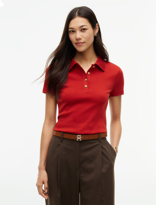 Slim Fit Gold-Tone Button Polo Shirt