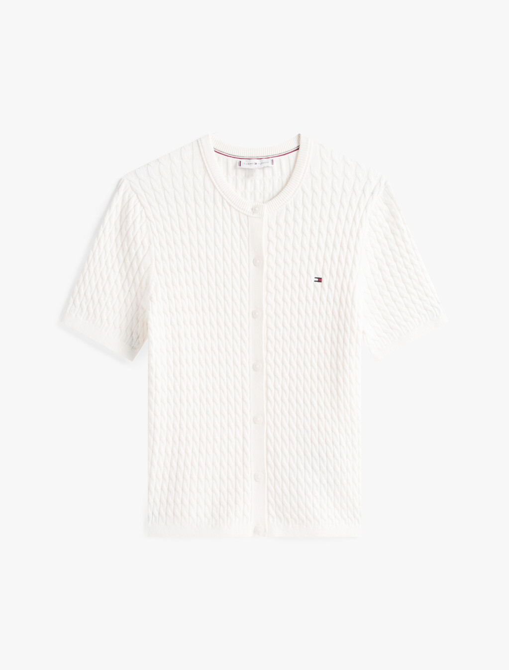 絞花針織圓領開襟外套, Ivory Silk, hi-res