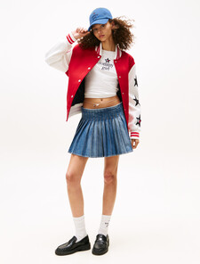 Tommy Girl Denim Pleated Mini Skirt, Indigo Wash, hi-res