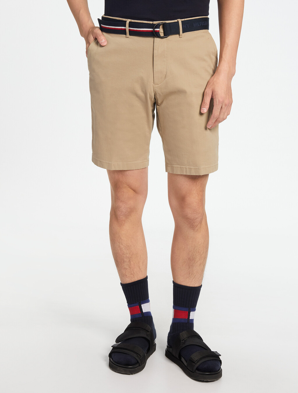 Essential Brooklyn Organic Cotton Twill Shorts With Belt, Beige, hi-res