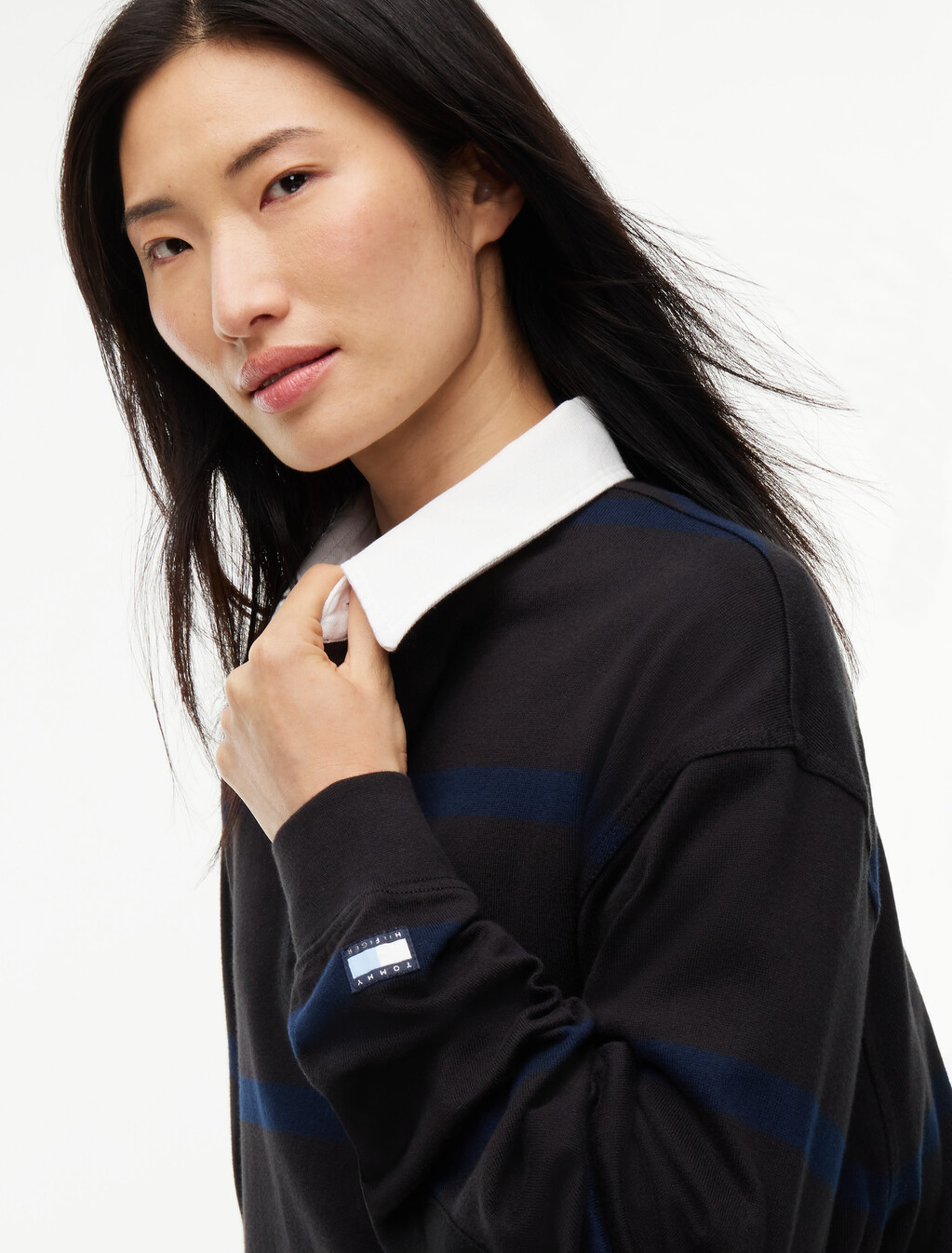 條紋橄欖球衫, Black / Navy Blue, hi-res