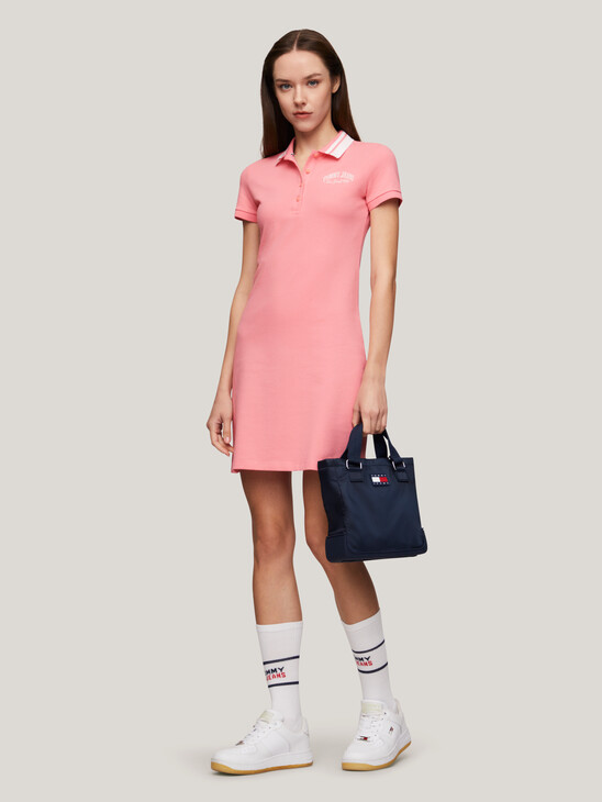 Tipped Collar Fitted Polo Dress