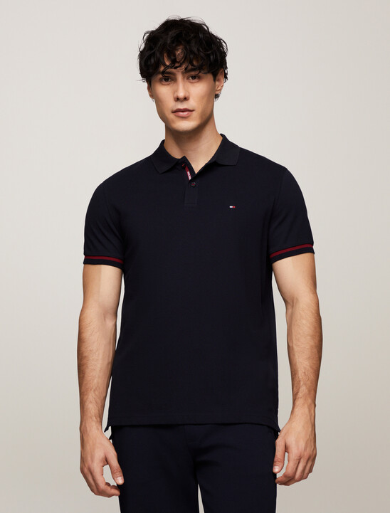 Logo Placket Stripe Cuff Polo