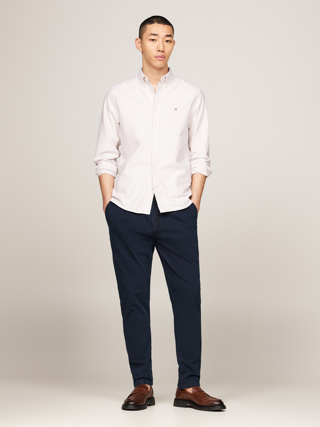 Heritage Stripe Regular Fit Oxford Shirt, Classic Khaki / White, hi-res