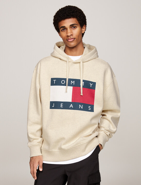 Tommy 旗幟貼章混色寬鬆連帽運動衫