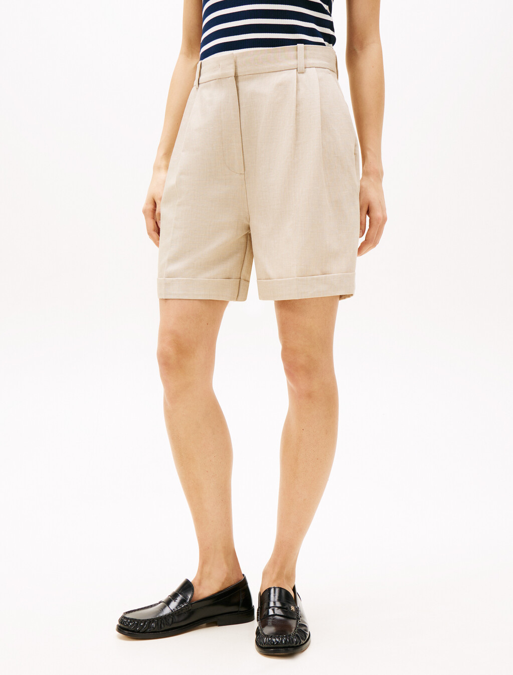 亞麻混紡飾褶短褲, Classic Beige, hi-res