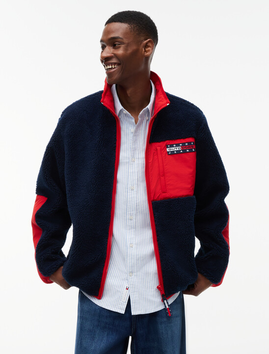 Colour-Blocked Teddy Zip-Thru Jacket