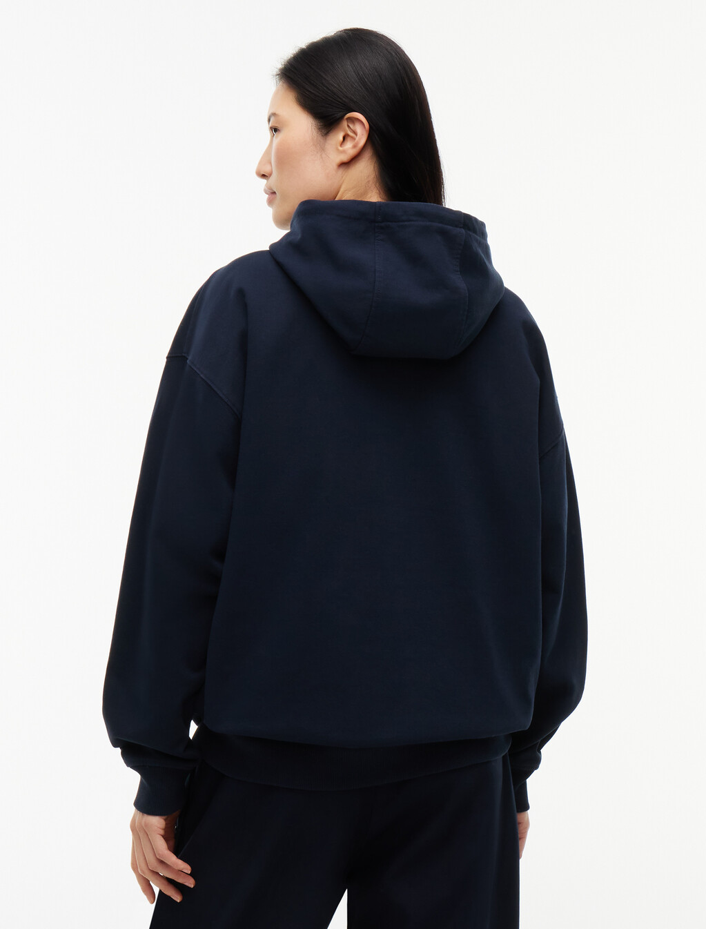 水洗旗幟標誌抓絨寬版連帽運動衫, Navy Blue, hi-res