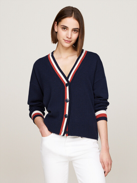 Global Stripe Wool Cashmere Cardigan