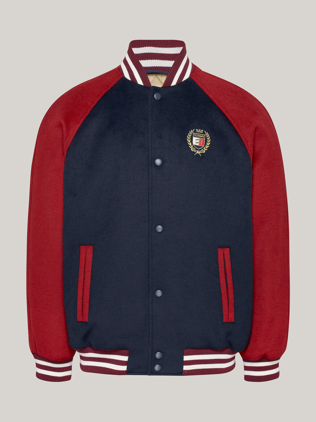 Embroidery Bomber Jacket With Wool, Dark Night Navy / Regatta Red, hi-res