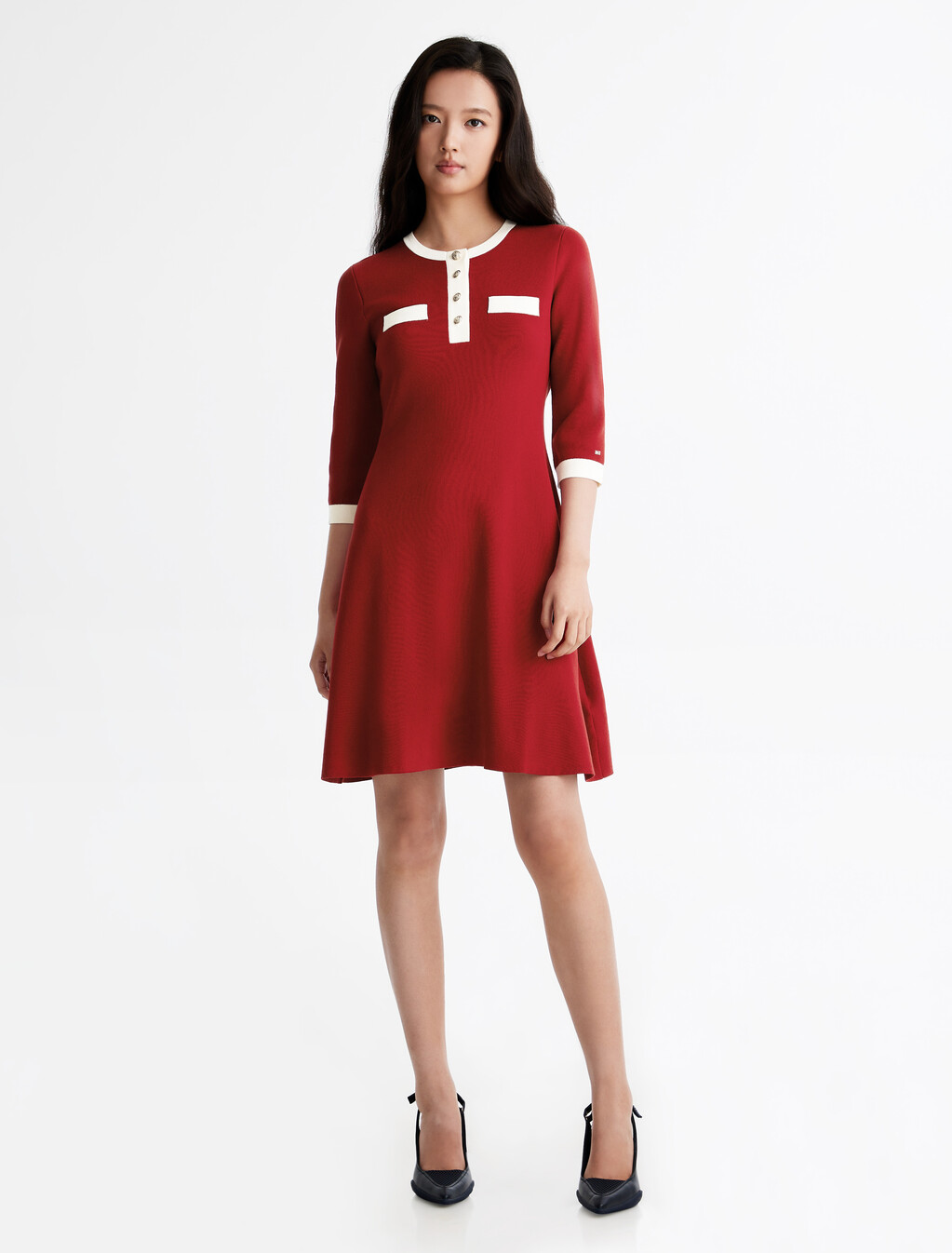 Henley Fit & Flare Dress, Arizona Red, hi-res
