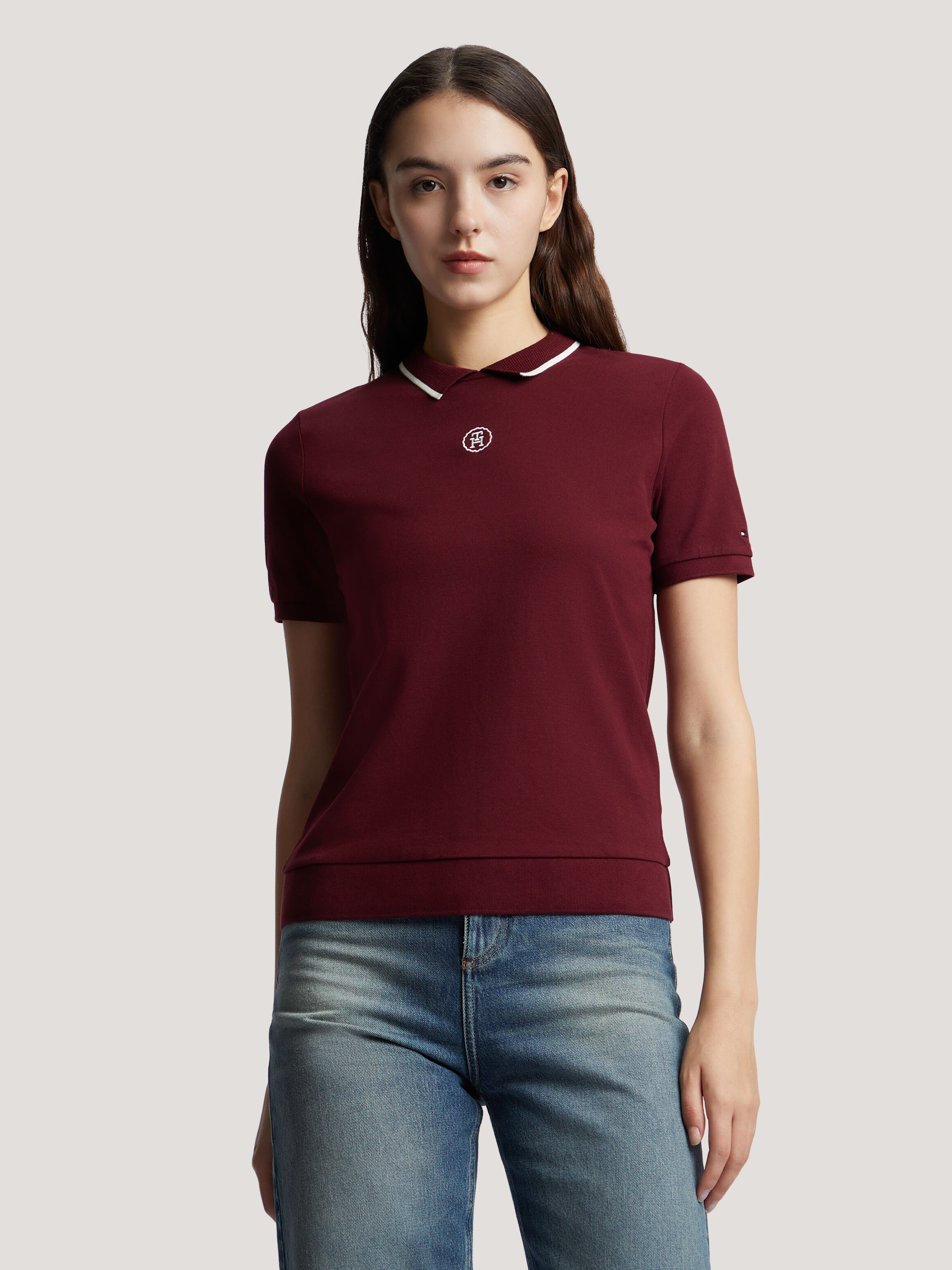 TH Monogram 無鈕 Polo 衫 Deep Rouge