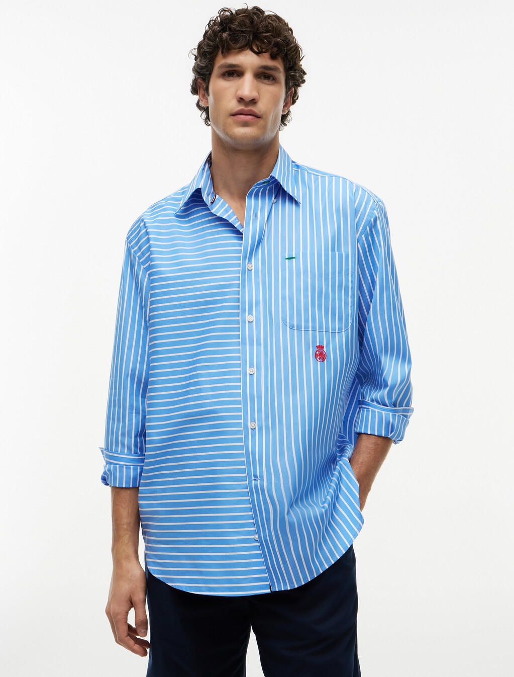 Oversized Fit Mixed Stripe Poplin Shirt, Blue Spell / Stripe, hi-res