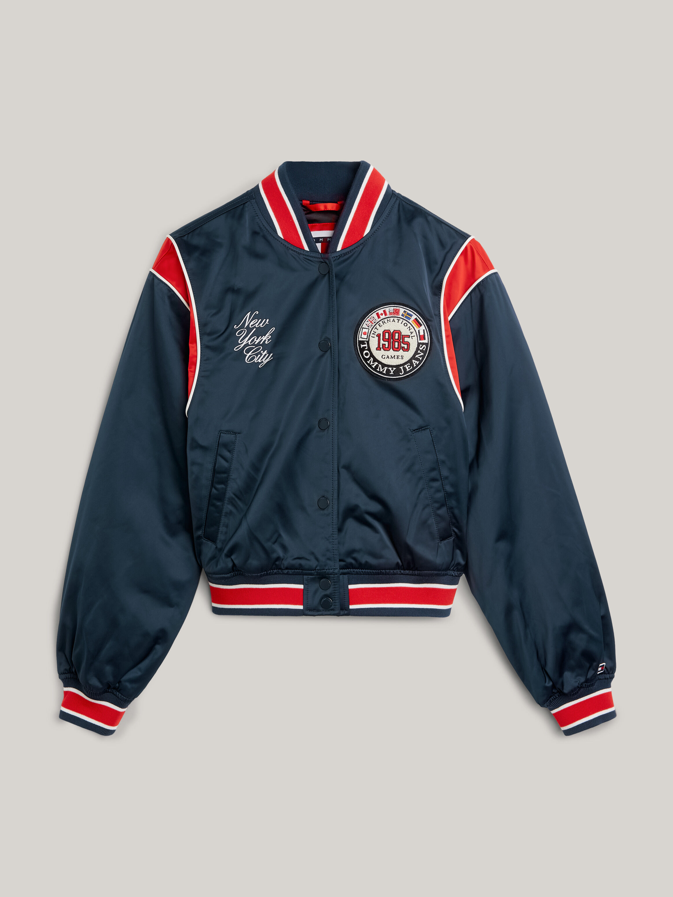 TJ x INTERNATIONAL GAMES Satin Bomber Jacket