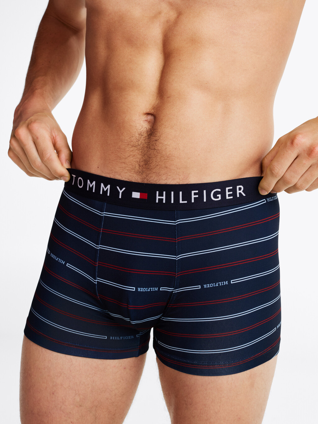 Th Original Print Logo Waistband Trunks, Monotype Logo Stripe Desert Sky, hi-res