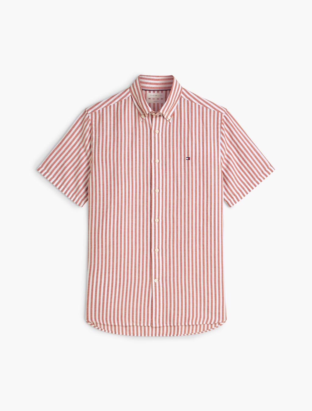 Regular Linen Blend Bengal Stripe Short Sleeve Shirt, Rusty Ochre / Stripe, hi-res