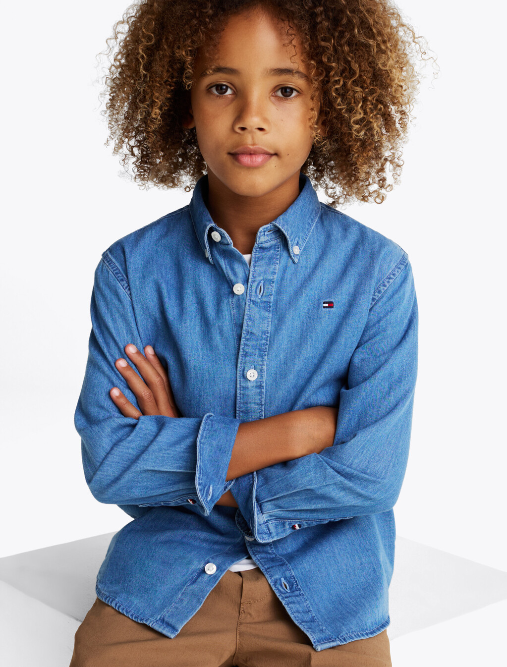 Chambray Denim Shirt, Denim Medium Wash, hi-res