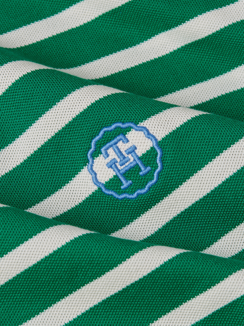 寬鬆萊賽爾條紋 Polo 衫, Breton Ecru/Olympic Green, hi-res